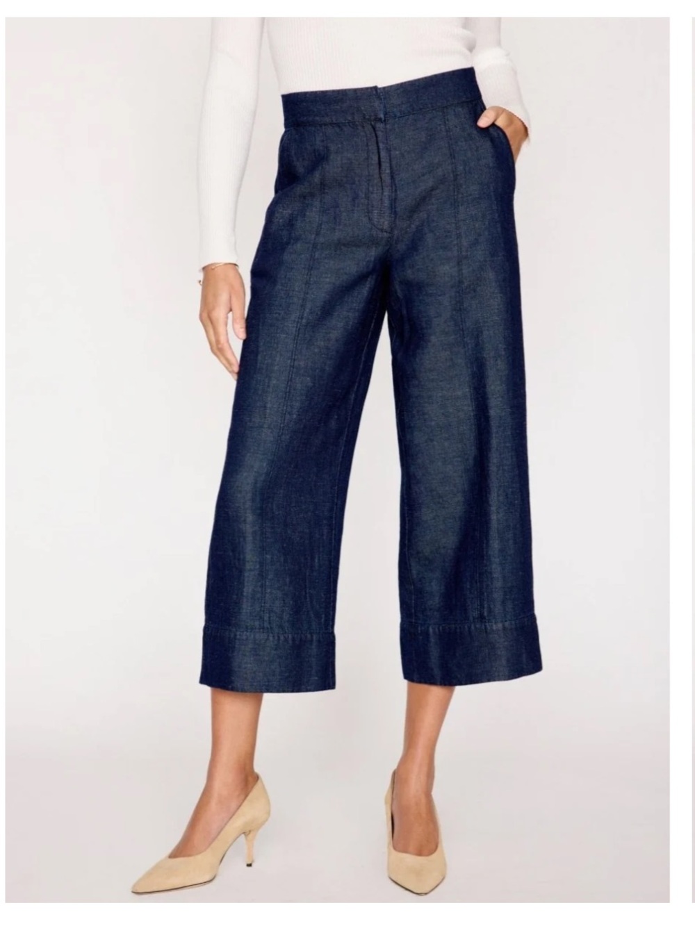 Brochu Walker Odell Denim Pant Croppes Wide leg linen blend Indigo size small